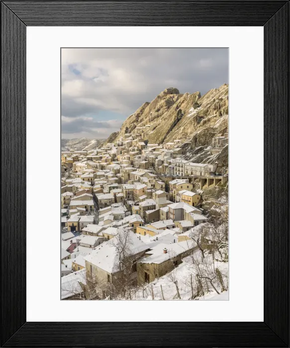 Framed Print : Pietrapertosa after a snowfall, Potenza Province, Basilicata, Italy Framed Print : Pietrapertosa after a snowfall, Potenza Province, Basilicata, Italy