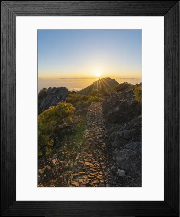 Framed Print : Sunrise over the clouds on the trail to Pico Ruivo Framed Print : Sunrise over the clouds on the trail to Pico Ruivo