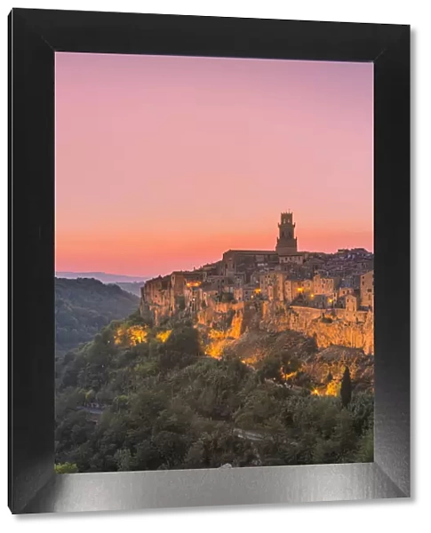The quaint old town of Pitigliano known as the little Jerusalem at dusk, Grosseto