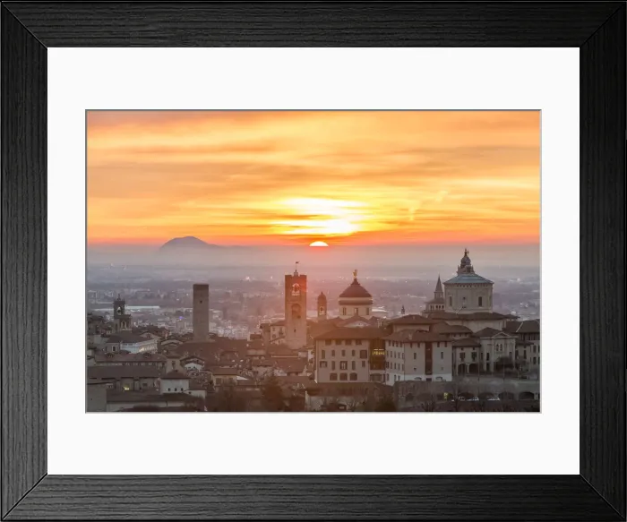 Framed Print : Sun rising above the upper city of Bergamo, Lombardy, italy Framed Print : Sun rising above the upper city of Bergamo, Lombardy, italy