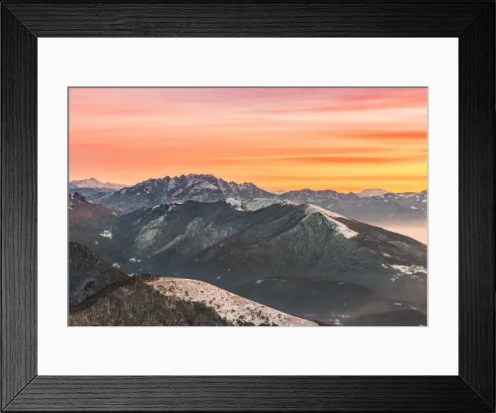 Framed Print : Overviewed of Resegone, Monte Rai and Cornizzolo peaks from Bollettone Mount and colourful Framed Print : Overviewed of Resegone, Monte Rai and Cornizzolo peaks from Bollettone Mount and colourful