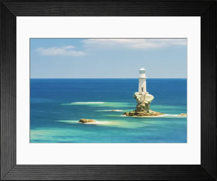 Framed Print : Tourlitis lighthouse, the first automatic offshore lighthouse in Greece, Andros, Cyclades