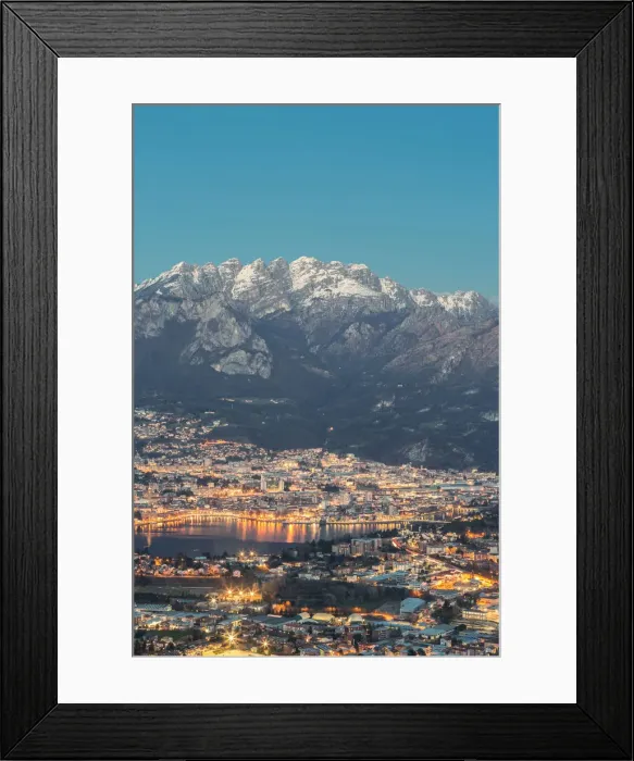 Framed Print : Lecco province at dusk with Resegone mount in the background viewed from San Tomaso Framed Print : Lecco province at dusk with Resegone mount in the background viewed from San Tomaso