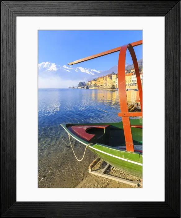 Framed Print : Traditional boat (Lucia) of Como Lake moored in front of Domaso, Como Lake, Lombardy Framed Print : Traditional boat (Lucia) of Como Lake moored in front of Domaso, Como Lake, Lombardy