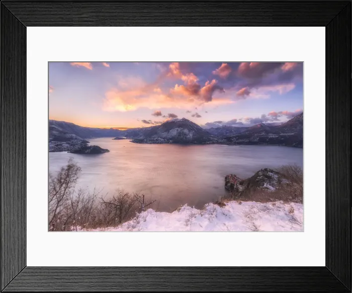 Framed Print : Winter sunset over the village of Varenna, Como Lake, Lombardy, Italy