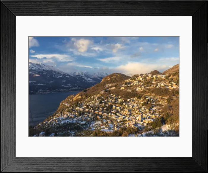 Framed Print : Village of Perledo illuminates by the sun after a snowfall. Como Lake, Lombardy, Italy Framed Print : Village of Perledo illuminates by the sun after a snowfall. Como Lake, Lombardy, Italy