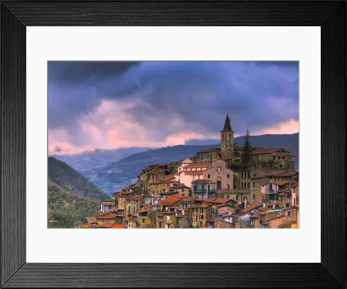 Framed Print : Thunderstorm coming during a sunset in Apricale, Province of Imperia, Liguria, Italy Framed Print : Thunderstorm coming during a sunset in Apricale, Province of Imperia, Liguria, Italy