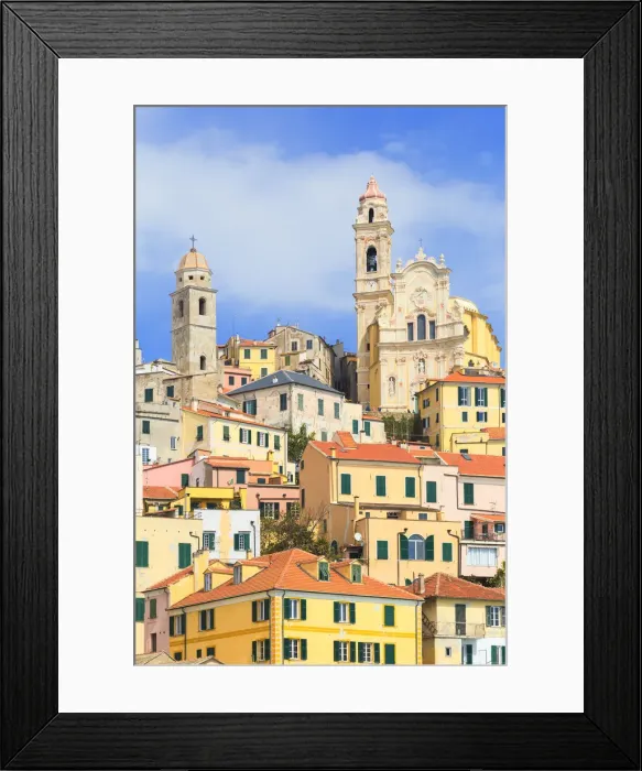 Framed Print : Colorful houses of Cervo village. Cervo, Imperia province, Liguria, Italy