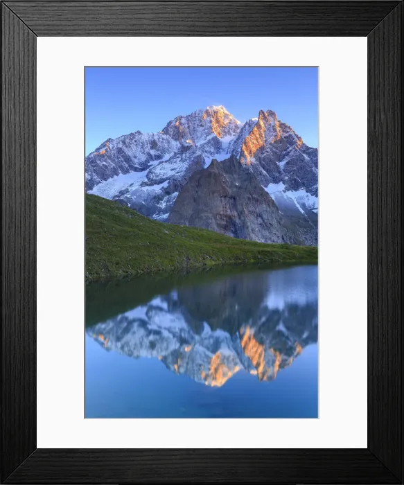 Framed Print : The Mont Blanc is reflected in Lac Checrouit during sunrise. Checrouit Lake, Veny Valley Framed Print : The Mont Blanc is reflected in Lac Checrouit during sunrise. Checrouit Lake, Veny Valley