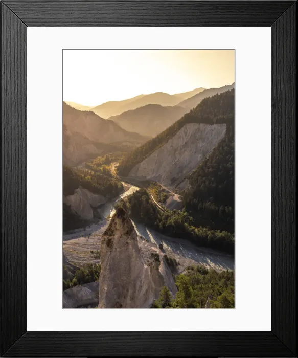 Framed Print : The train travels along the river at sunrise Framed Print : The train travels along the river at sunrise