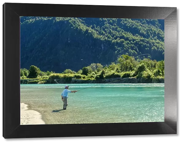 South America, Chile, Patagonia, Decima Region, Puelo, Puelo River, fishing on the