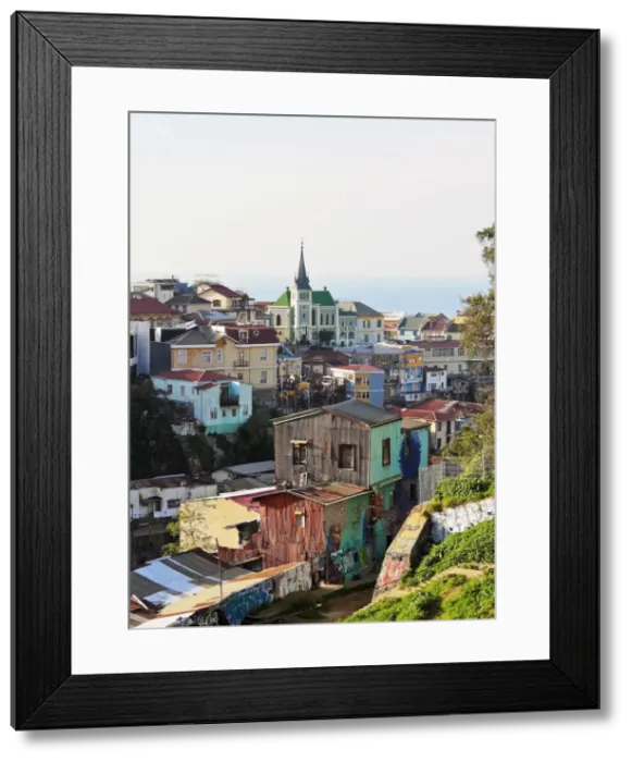 Framed Print : Chile, Valparaiso, Elevated view of the historic quarter Cerro Concepcion, declared Framed Print : Chile, Valparaiso, Elevated view of the historic quarter Cerro Concepcion, declared