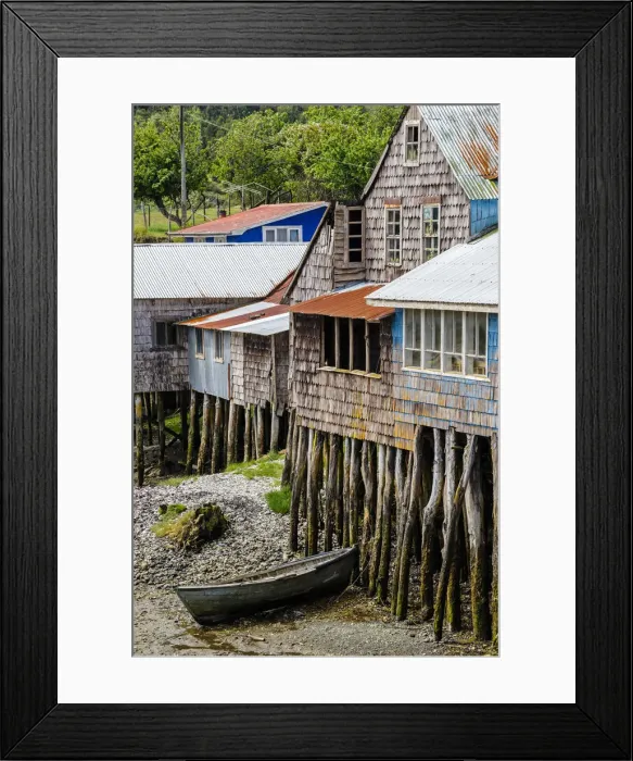 Framed Print : South America, Chile, Patagonia, Chiloe island, wooden palafita stilt houses Framed Print : South America, Chile, Patagonia, Chiloe island, wooden palafita stilt houses