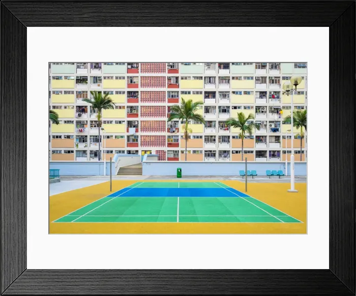Framed Print : Empty tennis court at Choi Hung Estate, one of the oldest public housing estates in Framed Print : Empty tennis court at Choi Hung Estate, one of the oldest public housing estates in