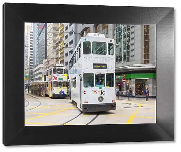 Doube-decker trams on Des Voeux Road in Central Hong Kong, Hong Kong Island, Hong Kong