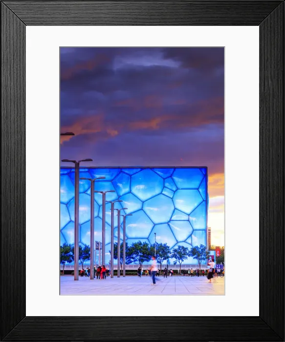 Framed Print : China, Beijing, Olympic park and famous birds nest stadium made of steel illuminated