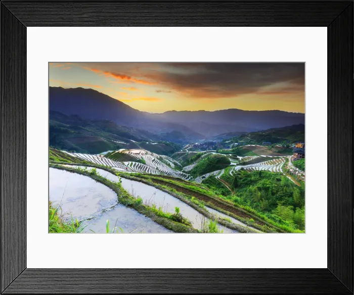Framed Print : China, Guangxi Province, Longsheng, Long Ji rice terrace filled with water in Framed Print : China, Guangxi Province, Longsheng, Long Ji rice terrace filled with water in