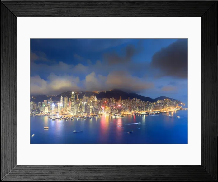 Framed Print : Hong Kong, city overview by night with Victoria harbour and peak in the background Framed Print : Hong Kong, city overview by night with Victoria harbour and peak in the background