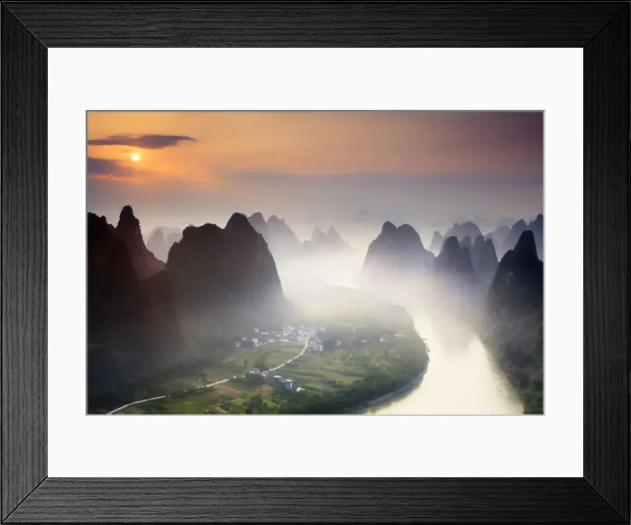 Framed Print : China, Guangxi province, Xingping village along River Li Framed Print : China, Guangxi province, Xingping village along River Li