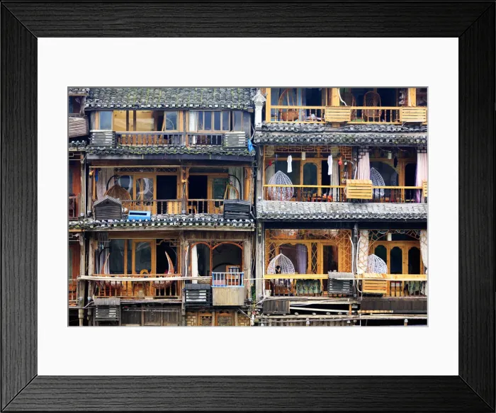 Framed Print : China, Hunan province, Fenghuang, riverside houses Framed Print : China, Hunan province, Fenghuang, riverside houses