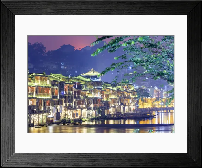 Framed Print : China, Hunan province, Fenghuang, riverside houses Framed Print : China, Hunan province, Fenghuang, riverside houses