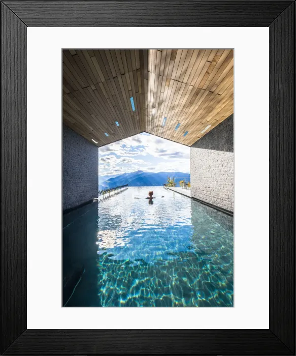 Framed Print : Avelengo, Bolzano province, Trentino Alto Adige, Italy Girl relaxes in the pool Framed Print : Avelengo, Bolzano province, Trentino Alto Adige, Italy Girl relaxes in the pool