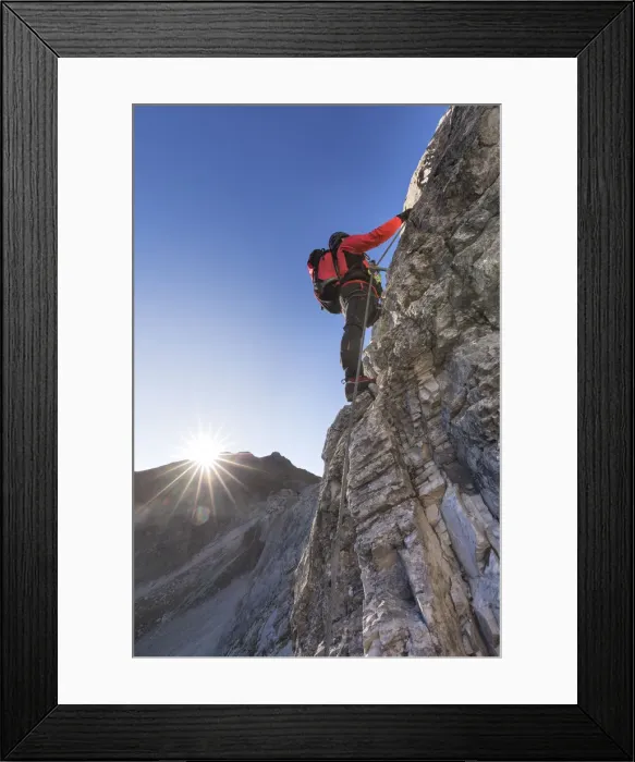 Framed Print : Mountaineer along the via ferrata on the north side of mount Gr. Kinigat, Kartitsch Framed Print : Mountaineer along the via ferrata on the north side of mount Gr. Kinigat, Kartitsch