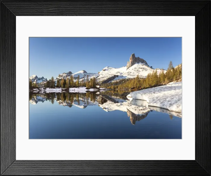 Framed Print : Snowmelt the lake Federa, Shelter Palmieri at Croda da Lago, Dolomites, Belluno, Veneto Framed Print : Snowmelt the lake Federa, Shelter Palmieri at Croda da Lago, Dolomites, Belluno, Veneto