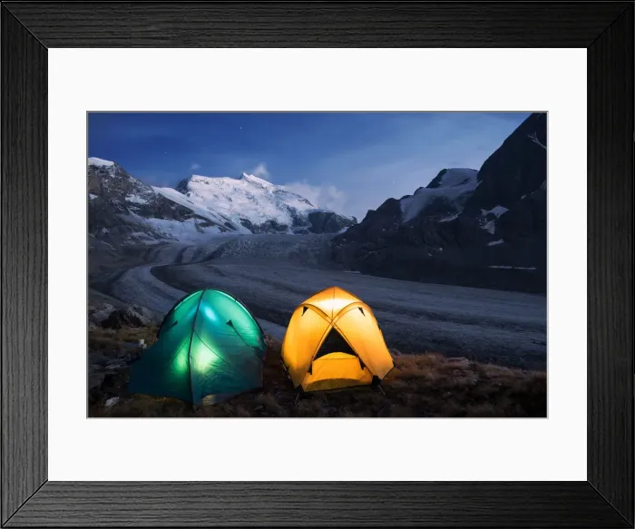 Framed Print : Illuminated tents by nigh camping close to the Grand Combin glacier, Grand Combin Framed Print : Illuminated tents by nigh camping close to the Grand Combin glacier, Grand Combin