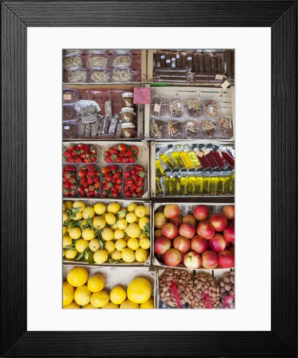 Framed Print : Local products, fruits and vegetables on sale in the market along the road near Komin Framed Print : Local products, fruits and vegetables on sale in the market along the road near Komin