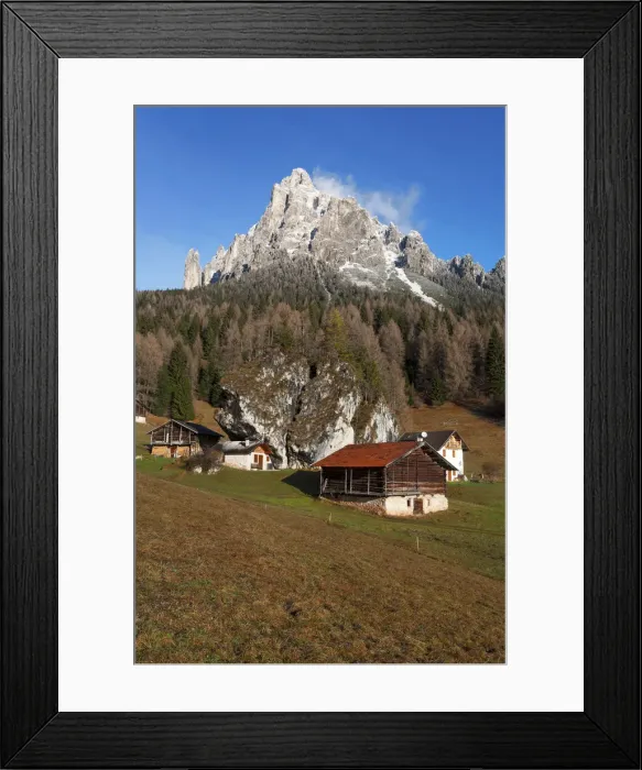 Framed Print : Typical alpine huts in Fosne, Primiero valley, Dolomites, Veneto, Italy Framed Print : Typical alpine huts in Fosne, Primiero valley, Dolomites, Veneto, Italy