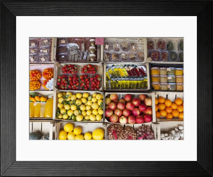 Framed Print : Local products, fruits and vegetables on sale in the market along the road near Komin Framed Print : Local products, fruits and vegetables on sale in the market along the road near Komin