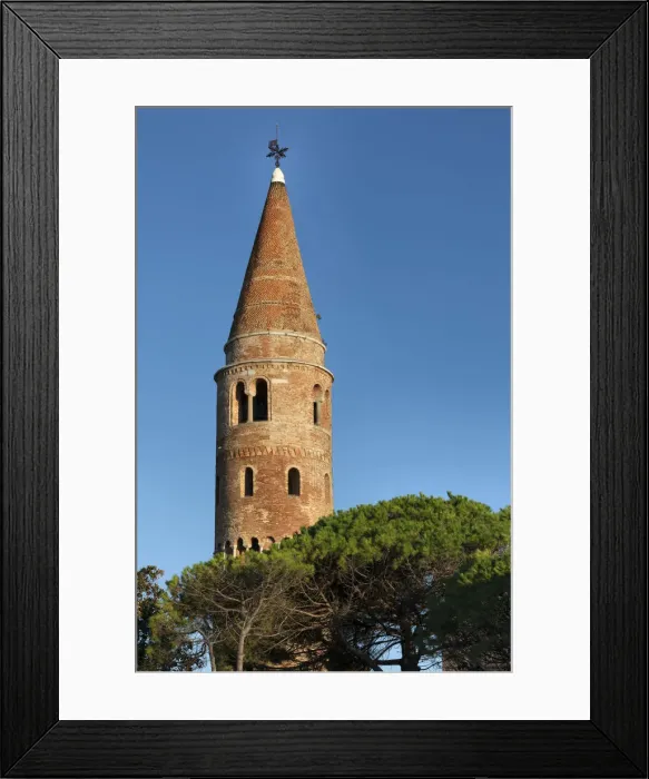 Framed Print : Europe, Italy, Veneto, Caorle. The cylindrical bell tower of the cathedral of St. Stephen
