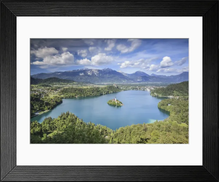 Framed Print : Europe, Slovenia. Overhead view on the lake of Bled Framed Print : Europe, Slovenia. Overhead view on the lake of Bled