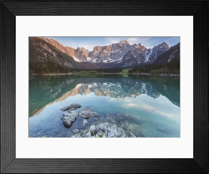 Framed Print : Europe, Italy, Friuli Venezia Giulia. Sunset at the Fusine upper lake with the Mangart Framed Print : Europe, Italy, Friuli Venezia Giulia. Sunset at the Fusine upper lake with the Mangart