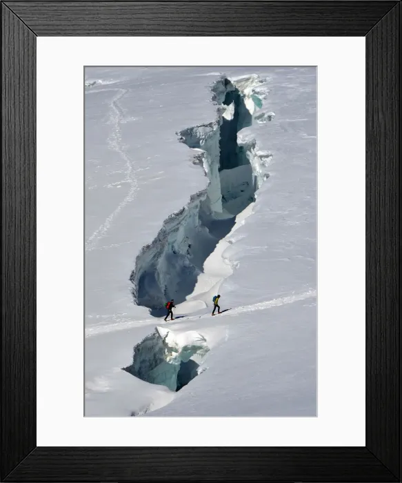 Framed Print : Mountaineers crossing crevasse (Monte Rosa), Aosta Valley, Italy, Europe Framed Print : Mountaineers crossing crevasse (Monte Rosa), Aosta Valley, Italy, Europe