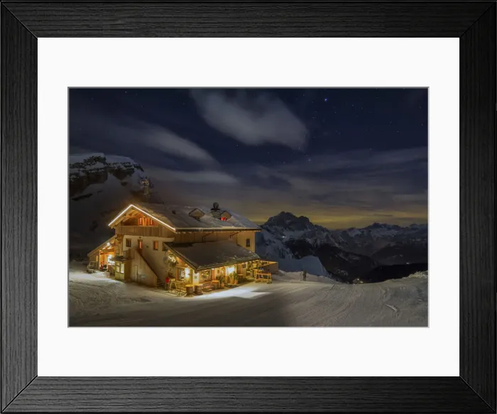 Framed Print : The Averau refuge in a wintertime night, surrounded by snow-covered peaks. Dolomites Framed Print : The Averau refuge in a wintertime night, surrounded by snow-covered peaks. Dolomites