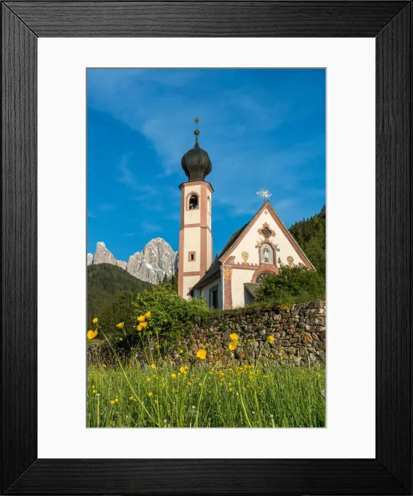 Framed Print : Funes Valley, Dolomites, South Tyrol, Italy. The church San Giovanni in Ranui