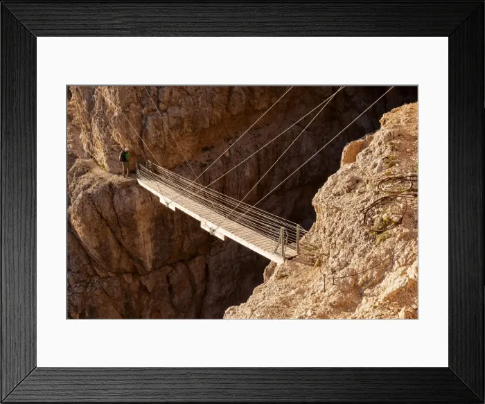 Framed Print : Europe, Italy, Veneto, Belluno. The suspended bridge with steel cables along Framed Print : Europe, Italy, Veneto, Belluno. The suspended bridge with steel cables along