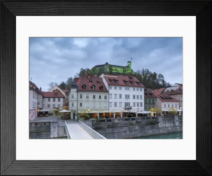 Framed Print : Europe, Slovenia, Ljubljana. Buildings on the Ljubljanica river and the Castle Framed Print : Europe, Slovenia, Ljubljana. Buildings on the Ljubljanica river and the Castle