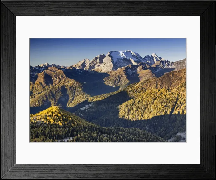 Framed Print : Europe, Italy, Veneto, Belluno. The grassy ridge of Padon, behind it the Marmolada