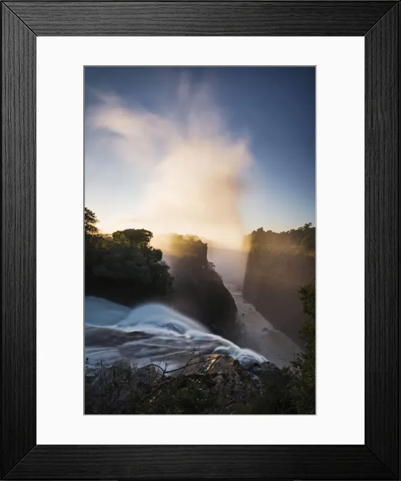 Framed Print : The Victoria Falls depicted at sunrise from Devils Cataract, in Zimbabwe side Framed Print : The Victoria Falls depicted at sunrise from Devils Cataract, in Zimbabwe side