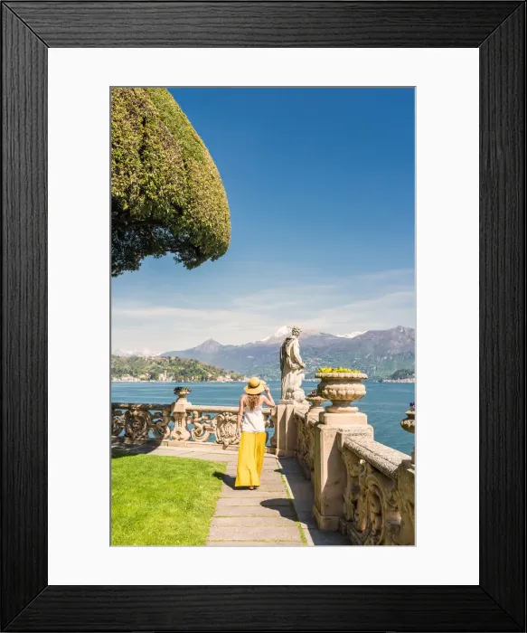 Framed Print : Tourist admiring Villa del Balbianello gardens on Punta di Lavedo, Lenno, Como province Framed Print : Tourist admiring Villa del Balbianello gardens on Punta di Lavedo, Lenno, Como province
