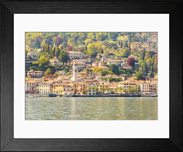 Framed Print : Menaggio town on Lake Como viewed from the touristic ferry, Menaggio, Como province Framed Print : Menaggio town on Lake Como viewed from the touristic ferry, Menaggio, Como province