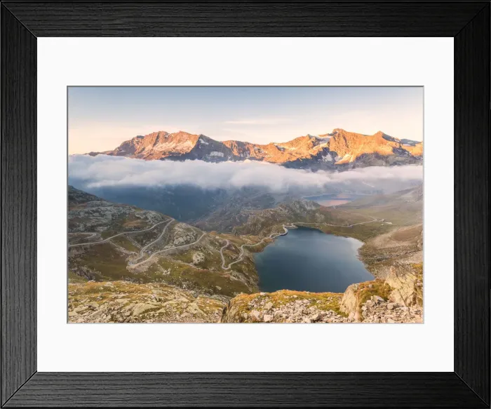 Framed Print : Agnel lake and the Levanne mountains in the background viewed from the road leading Framed Print : Agnel lake and the Levanne mountains in the background viewed from the road leading