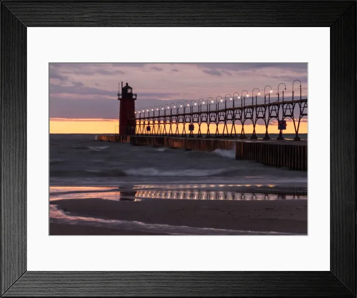 Framed Print : The headlight and the jekky with evening lighting overlooking the Lake Michigan Framed Print : The headlight and the jekky with evening lighting overlooking the Lake Michigan