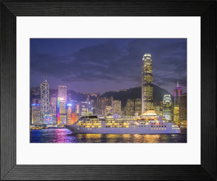 Framed Print : Cruisliner Silversea passing by Hong Kong Island skyline on Victoria Harbor at night Framed Print : Cruisliner Silversea passing by Hong Kong Island skyline on Victoria Harbor at night