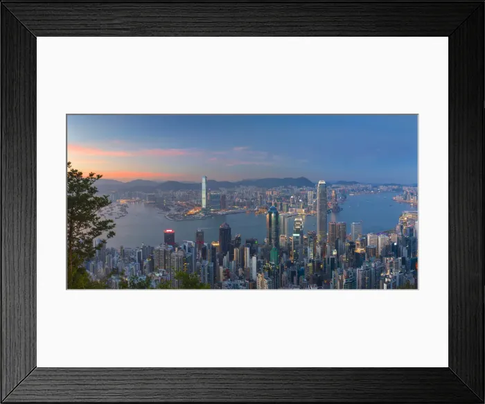 Framed Print : Skyline of Hong Kong Island and Kowloon from Victoria Peak at sunset, Hong Kong Island Framed Print : Skyline of Hong Kong Island and Kowloon from Victoria Peak at sunset, Hong Kong Island