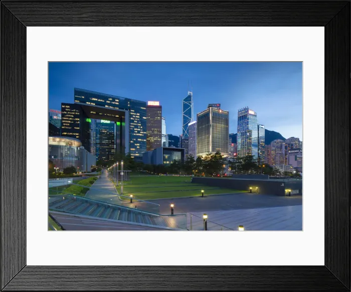 Framed Print : Central Government Offices and Tamar Park at dusk, Admiralty, Hong Kong Island, Hong Kong