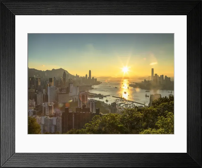 Framed Print : Skyline of Hong Kong Island and Kowloon at sunset, Hong Kong Framed Print : Skyline of Hong Kong Island and Kowloon at sunset, Hong Kong